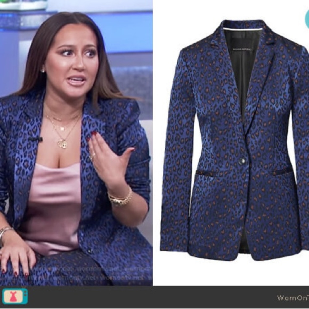 NWT Banana Republic Boyfriend Fit Blue Leopard Print Blazer Size 0